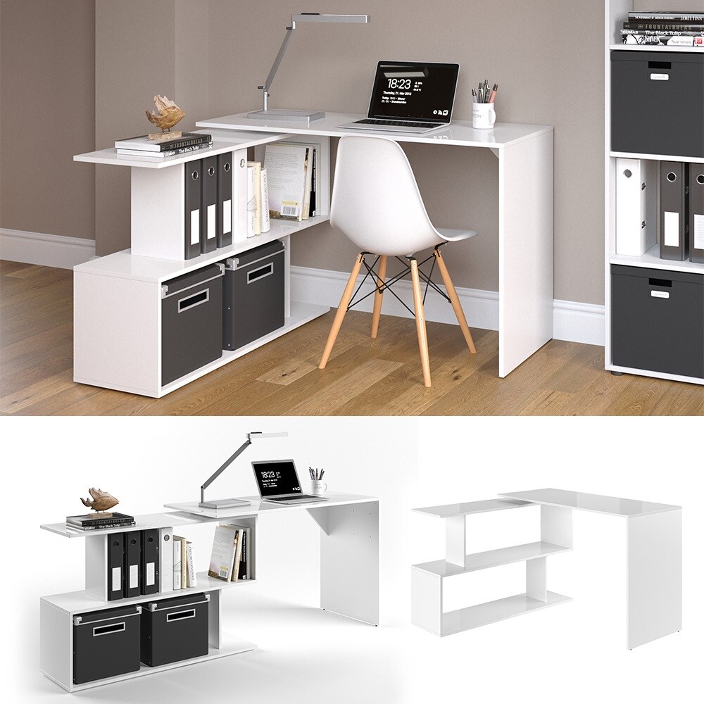 Vicco Eckschreibtisch Levia PC Tisch Arbeitstisch Computer B&uuml;ro Wei&szlig; Hochglanz - Bild 1