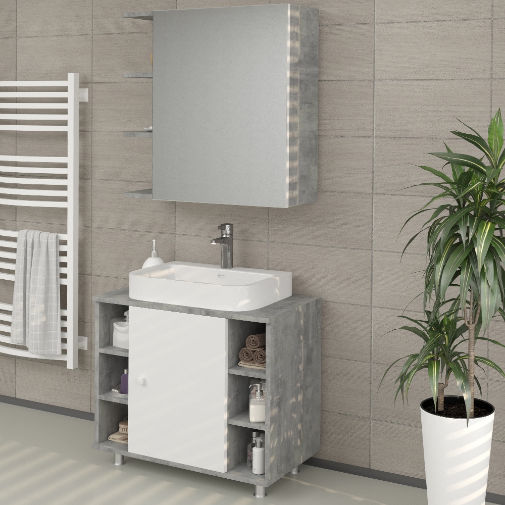 VICCO Badspiegel FYNN 62 x 64 cm Grau Beton - Spiegel Spiegelschrank Wandspiegel - Bild 1