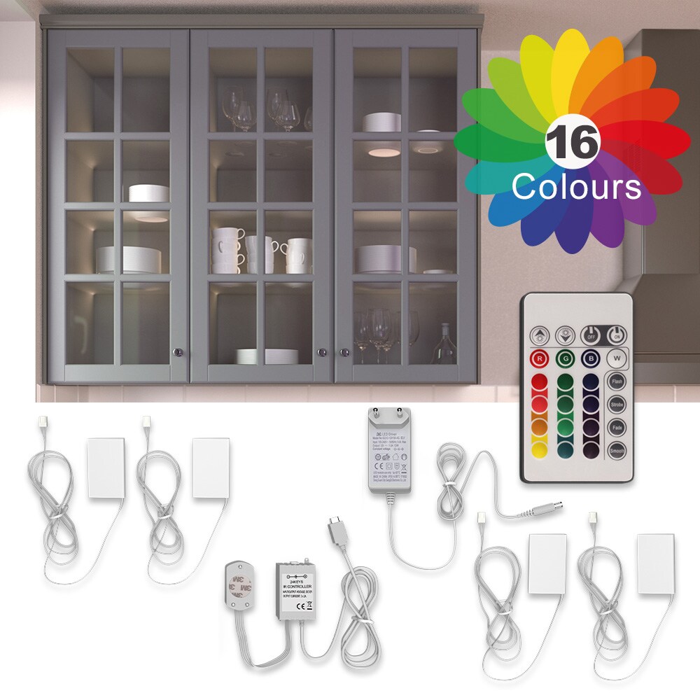 Vicco LED-Glaskantenbeleuchtung LED-Leuchtstecker LED-Beleuchtung Wei&szlig; 4er -Set 16 Farben Schrankbeleuchtung Hintergrundbeleuchtung Raumbeleuchtung Kommodenbeleuchtung Wohnzimmerlicht - Bild 1