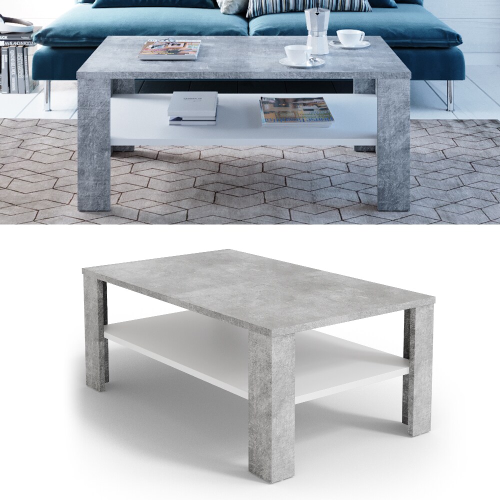 VICCO Couchtisch Beton Optik Wei&szlig; Wohnzimmertisch Beistelltisch Holztisch - Bild 1