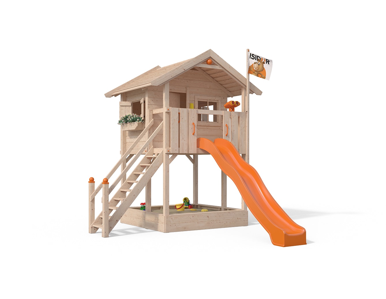 Oskar Spielturm Fridolino Baumhaus Rutsche orange Sandkasten ohne Schaukelanbau - Bild 1