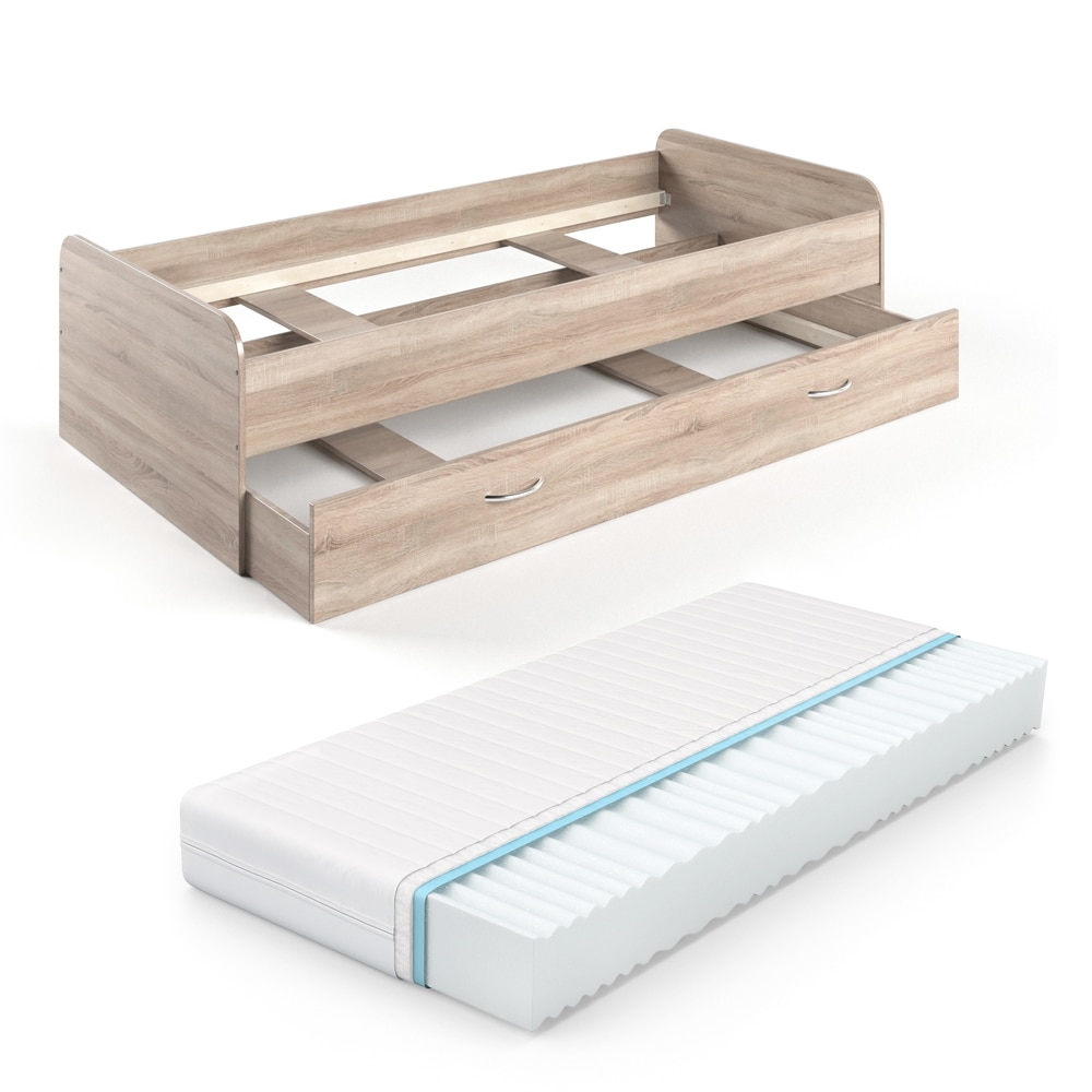 VitaliSpa Bett Enzo Jugendbett mit G&auml;steliege Funktionsbett 90x200 cm  Sonoma - Bild 1