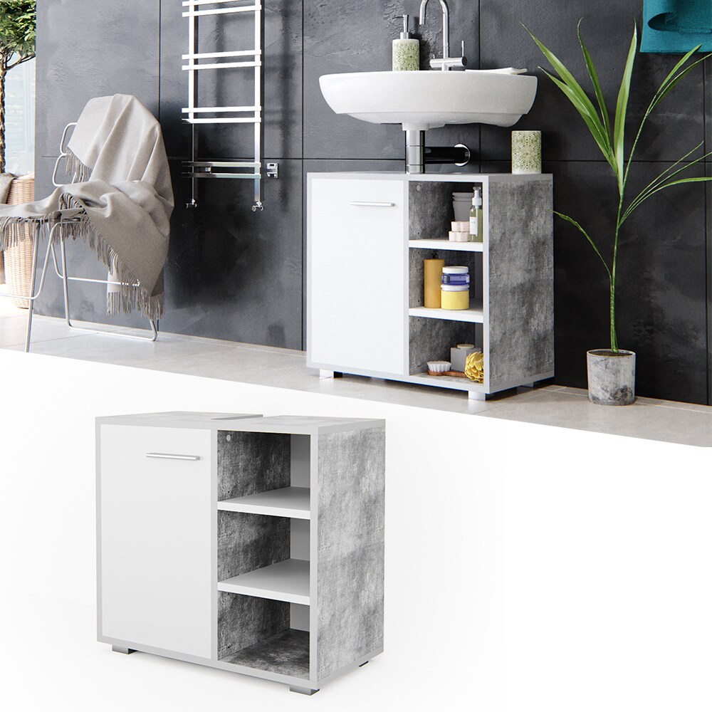 Vicco Waschtischunterschrank Perry Unterschrank Waschbecken Waschtisch Wei&szlig; / Beton - Bild 1