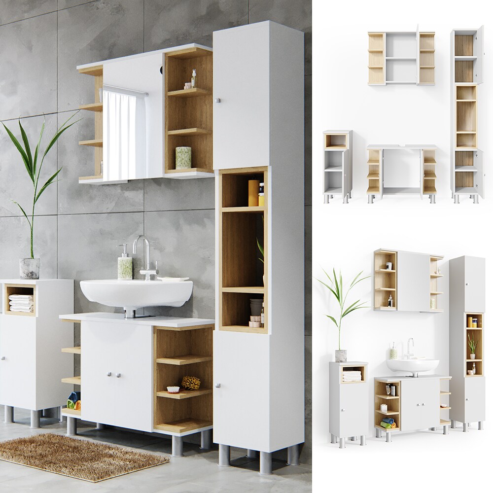 Vicco Badmöbel Set Aquis Bad Spiegel Waschtischunterschrank Badschrank Weiß