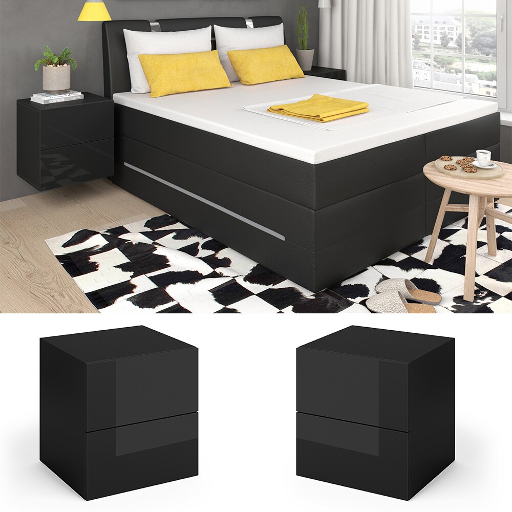 Vicco Nachttisch Charles Nachtschrank Kommode Schlafzimmer Schwarz Hochglanz - Bild 1