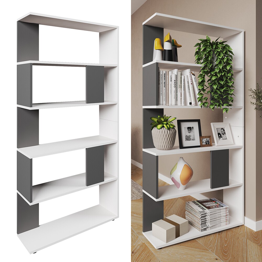 Vicco Raumteiler B&uuml;cherregal Standregal B&uuml;roregal Regal 5 F&auml;cher Wei&szlig; Anthrazit - Bild 1