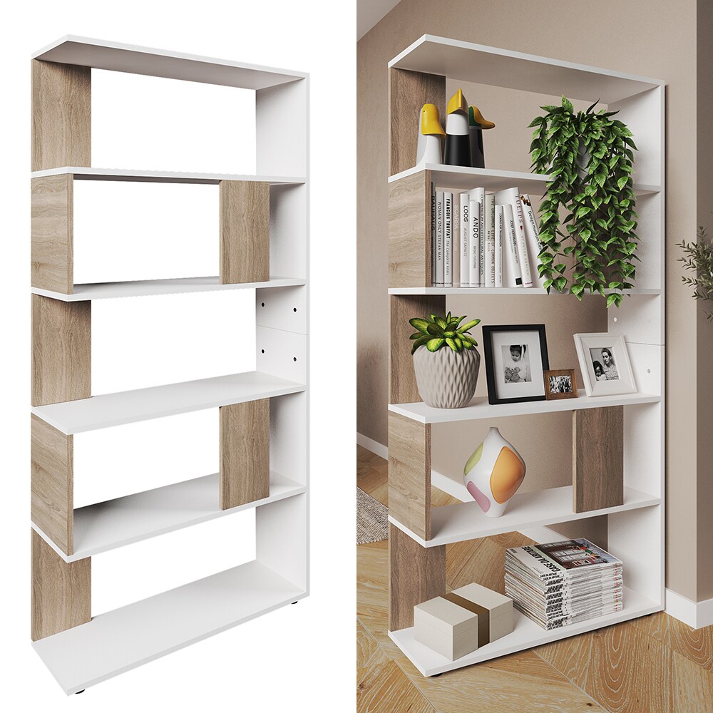 Vicco Raumteiler B&uuml;cherregal Standregal B&uuml;roregal Regal 5 F&auml;cher Wei&szlig; Sonoma - Bild 1