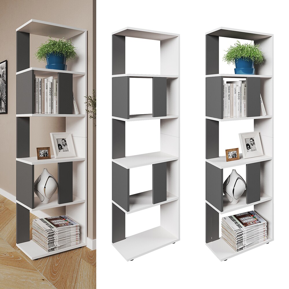 Vicco Raumteiler Bücherregal Standregal Büroregal Regal 5 Fächer Weiß Anthrazit