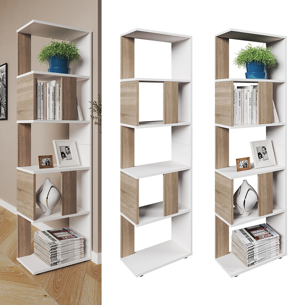 Vicco Raumteiler B&uuml;cherregal Standregal B&uuml;roregal Regal 5 F&auml;cher Wei&szlig; Sonoma - Bild 1