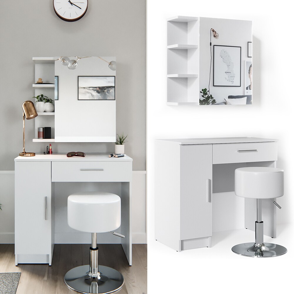 Vicco Schminktisch Fynnia Frisiertisch Kommode Frisierkommode Spiegel Wei&szlig; inklusive Hocker - Bild 1