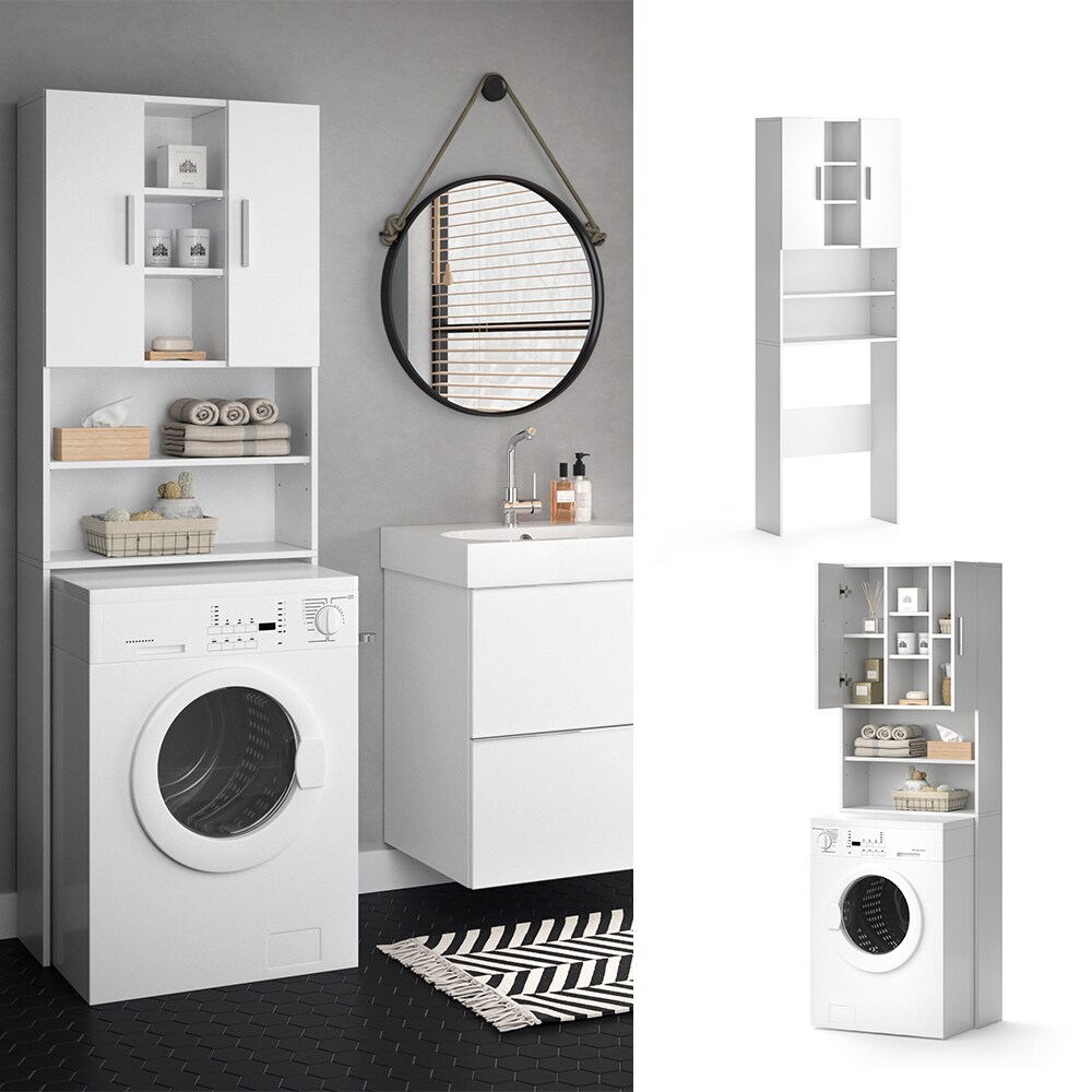 VICCO Waschmaschinenschrank LUIS 190x64cm Wei&szlig; Badm&ouml;bel Badschrank Hochschrank - Bild 1