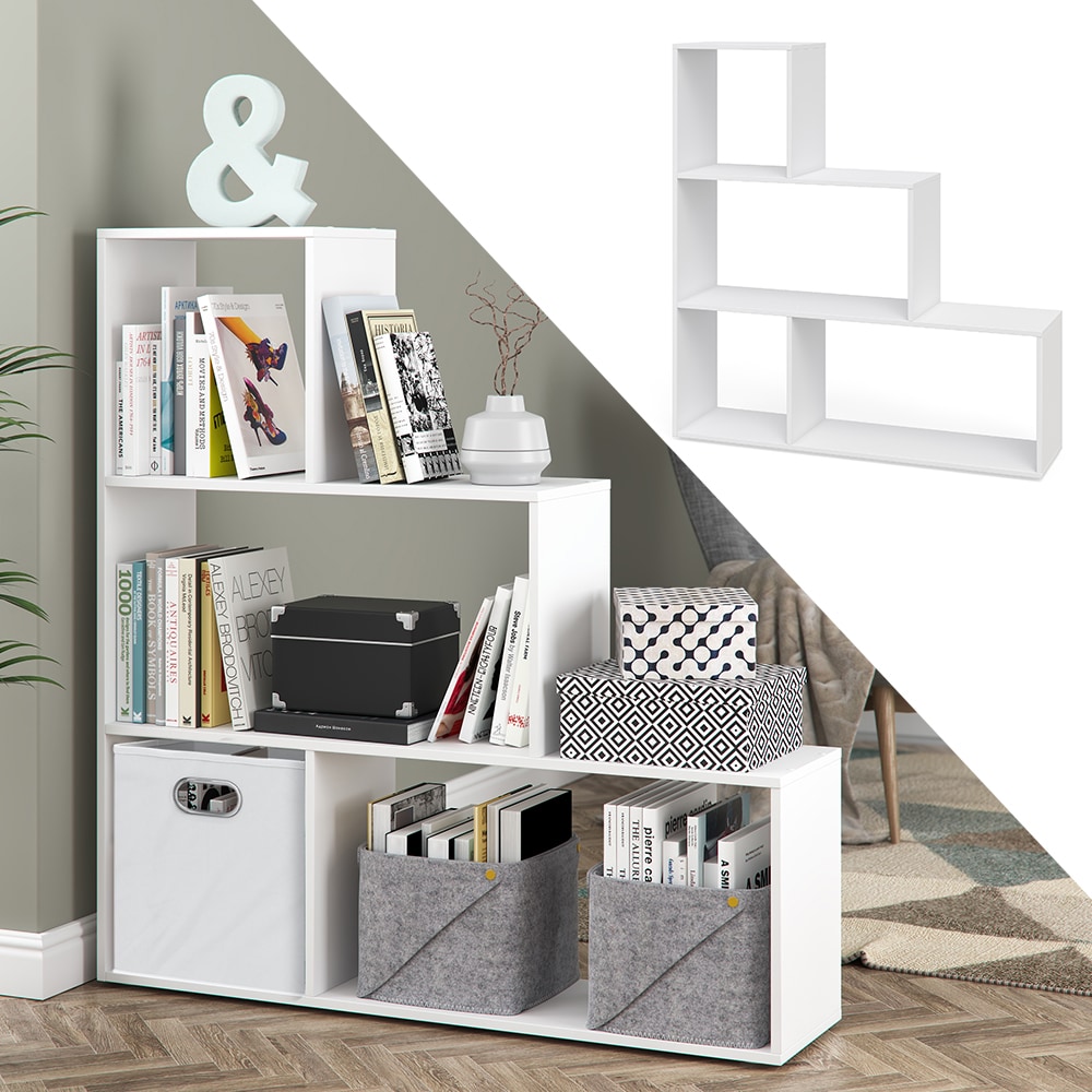 Vicco Treppenregal Asym Raumteiler B&uuml;cherregal Regal Wandregal 4 F&auml;cher Wei&szlig; - Bild 1