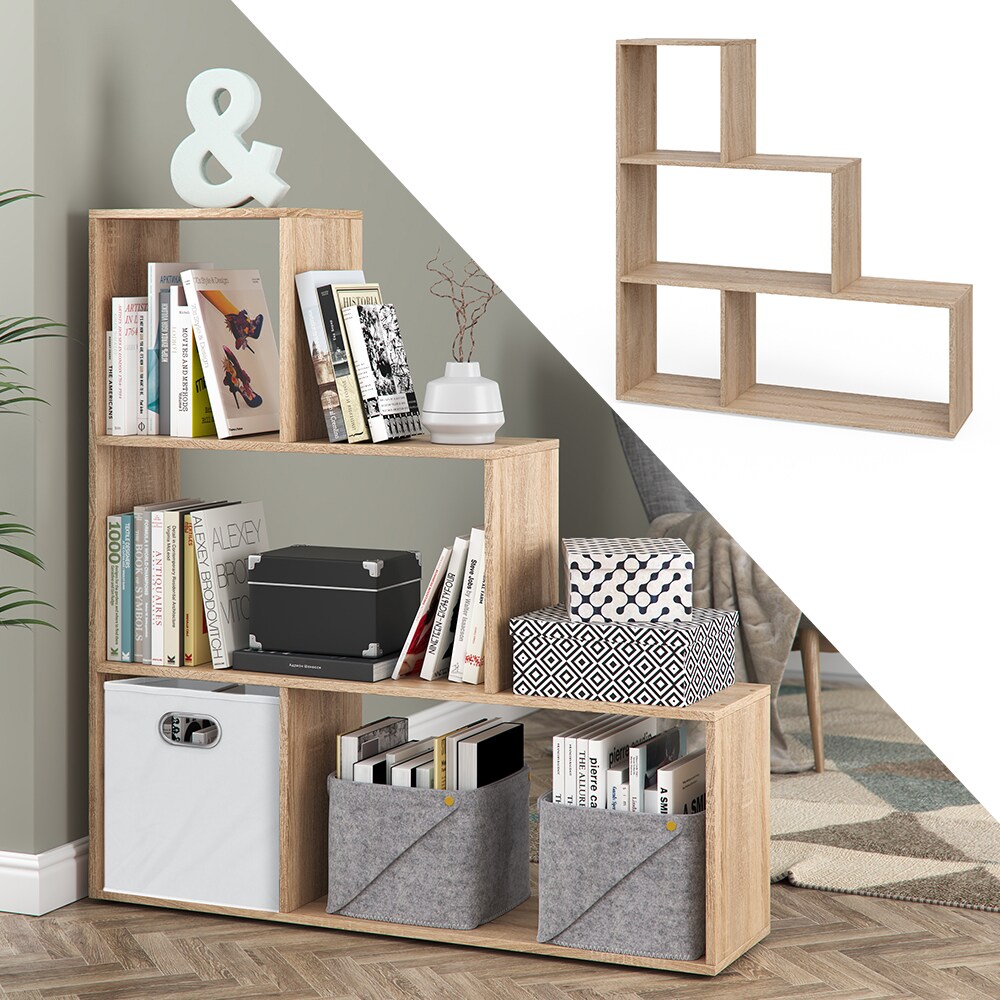 Vicco Treppenregal Asym Raumteiler B&uuml;cherregal Regal Wandregal 4 F&auml;cher Sonoma - Bild 1