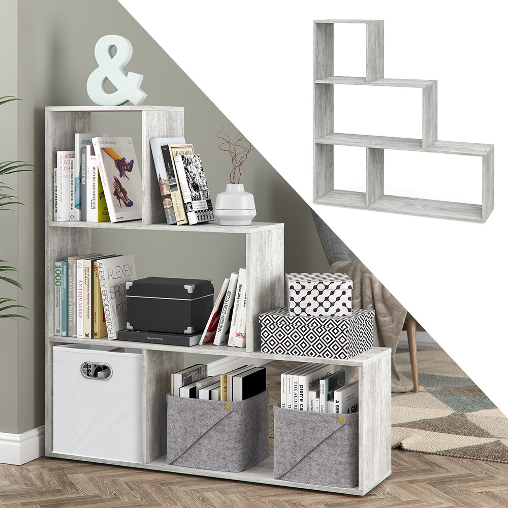 Vicco Treppenregal Asym Raumteiler B&uuml;cherregal Regal Wandregal 4 F&auml;cher Beton - Bild 1