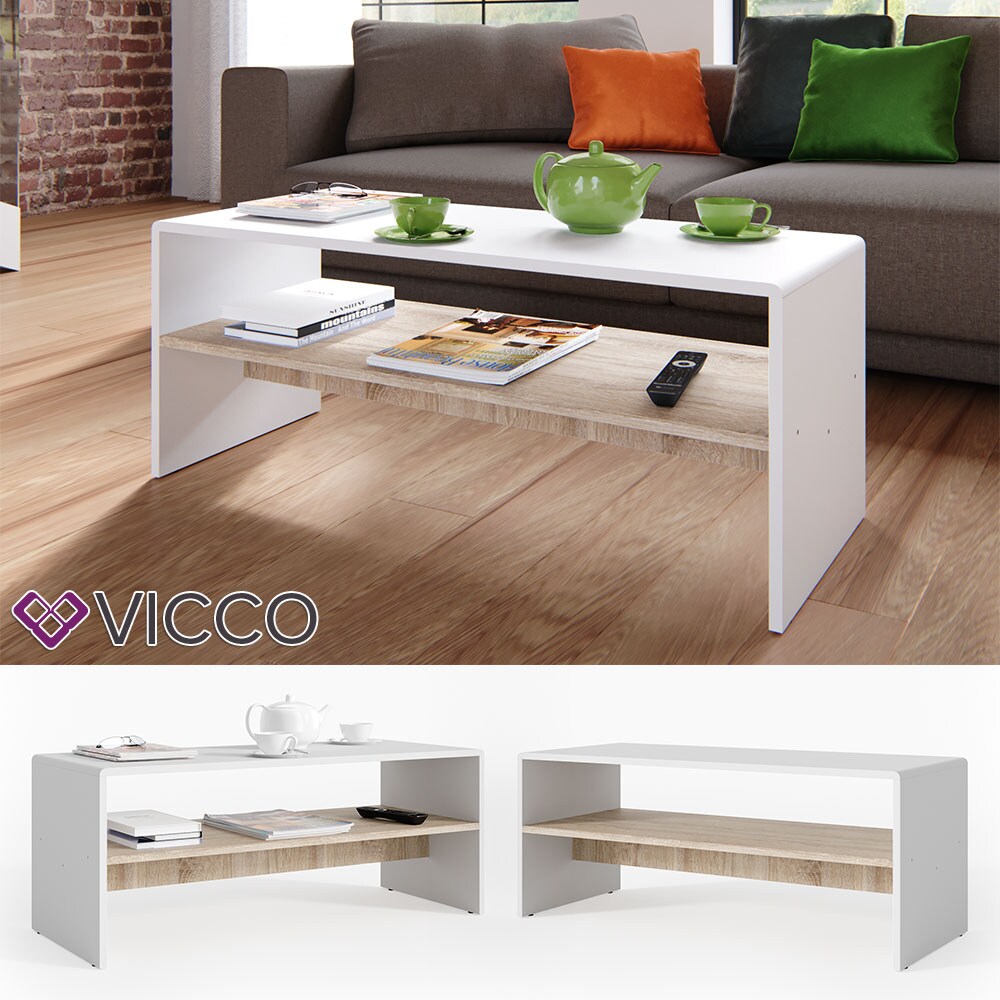 VICCO Couchtisch Wei&szlig; Sonoma Eiche Wohnzimmer Sofatisch Kaffeetisch Tisch - Bild 1