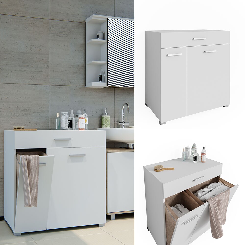 Vicco Wäschekorb Matteo Waschmaschinenschrank Badschrank Wäscheschrank XL Weiß