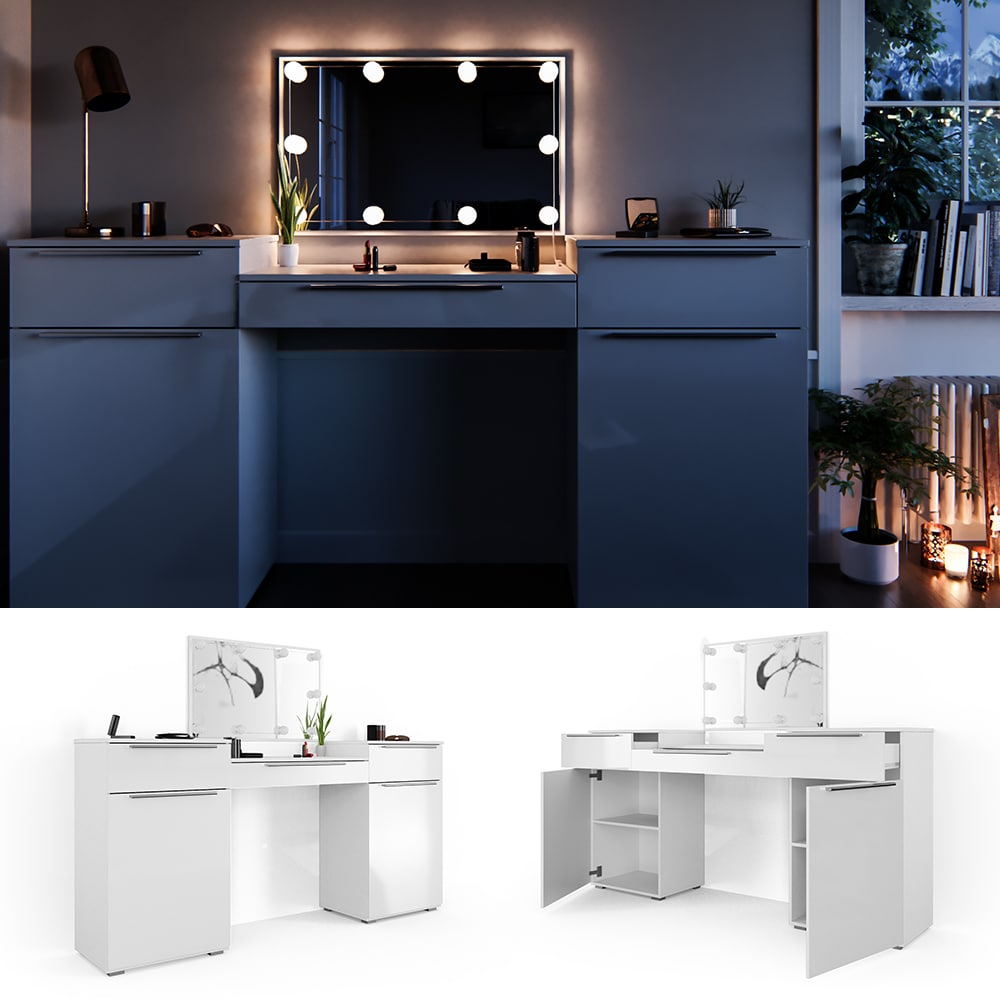 Vicco Schminktisch Lilli Frisiertisch Kommode Frisierkommode Spiegel Wei&szlig; inklusive LED-Lichterkette - Bild 1