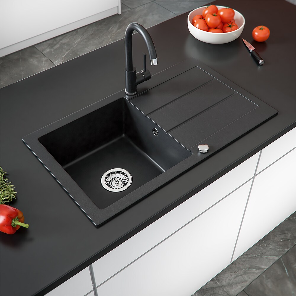Bergstr&ouml;m Granit Verbundsp&uuml;le K&uuml;chen Einbau Sp&uuml;le + Siphon Schwarz - Bild 1