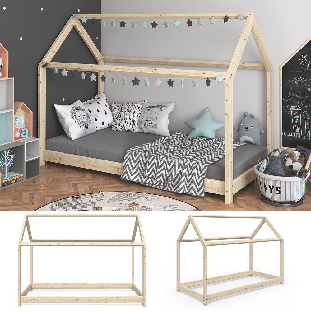 VitaliSpa Kinderbett Wiki Spielbett unbehandelt Hausbett Kinderhaus Natur 90x200 cm - Bild 1