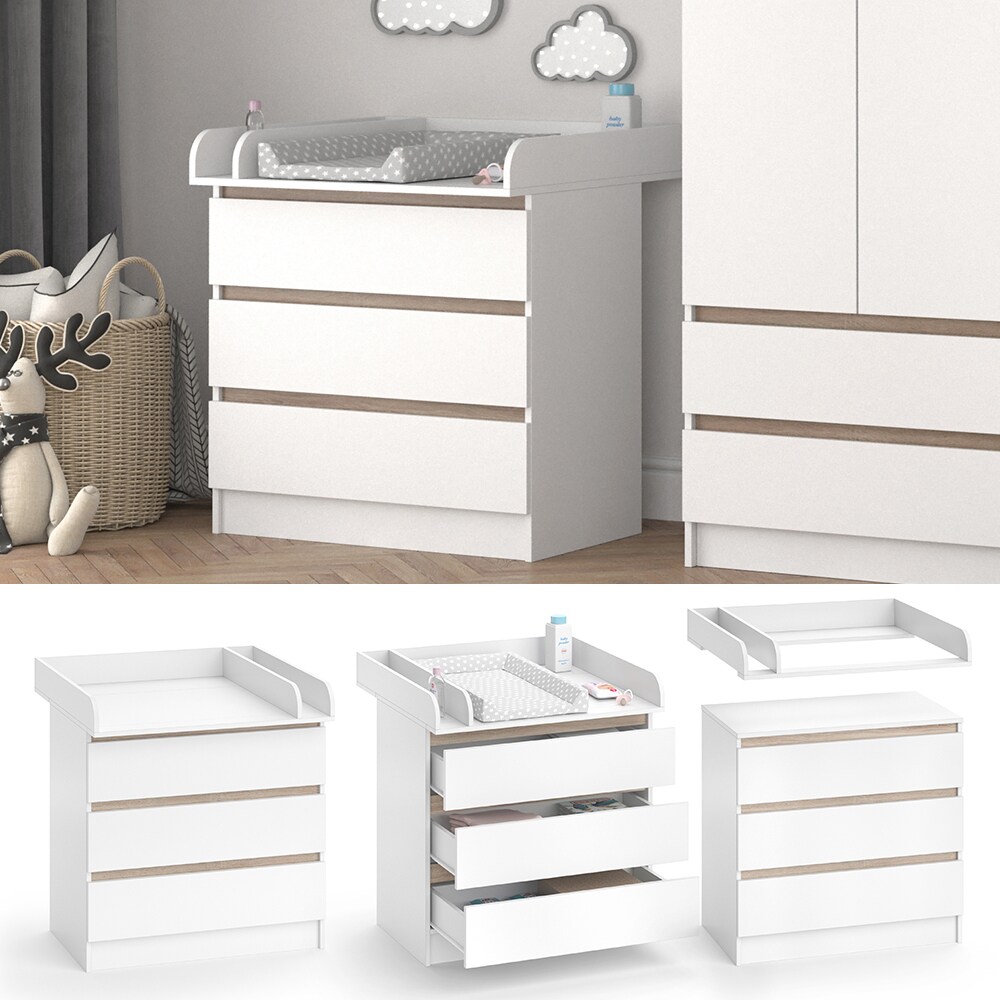 Vicco Wickelkommode Emma 3 Schubladen inkl.Wickelauflage Abnehmbar Wei&szlig; Sonoma - Bild 1