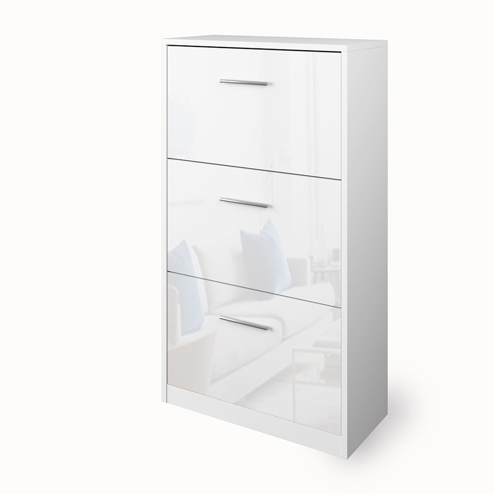 Vicco Schuhschrank Gizmo Schuhkipper Schuhregal Regal 3 F&auml;cher  Wei&szlig; Hochglanz - Bild 1