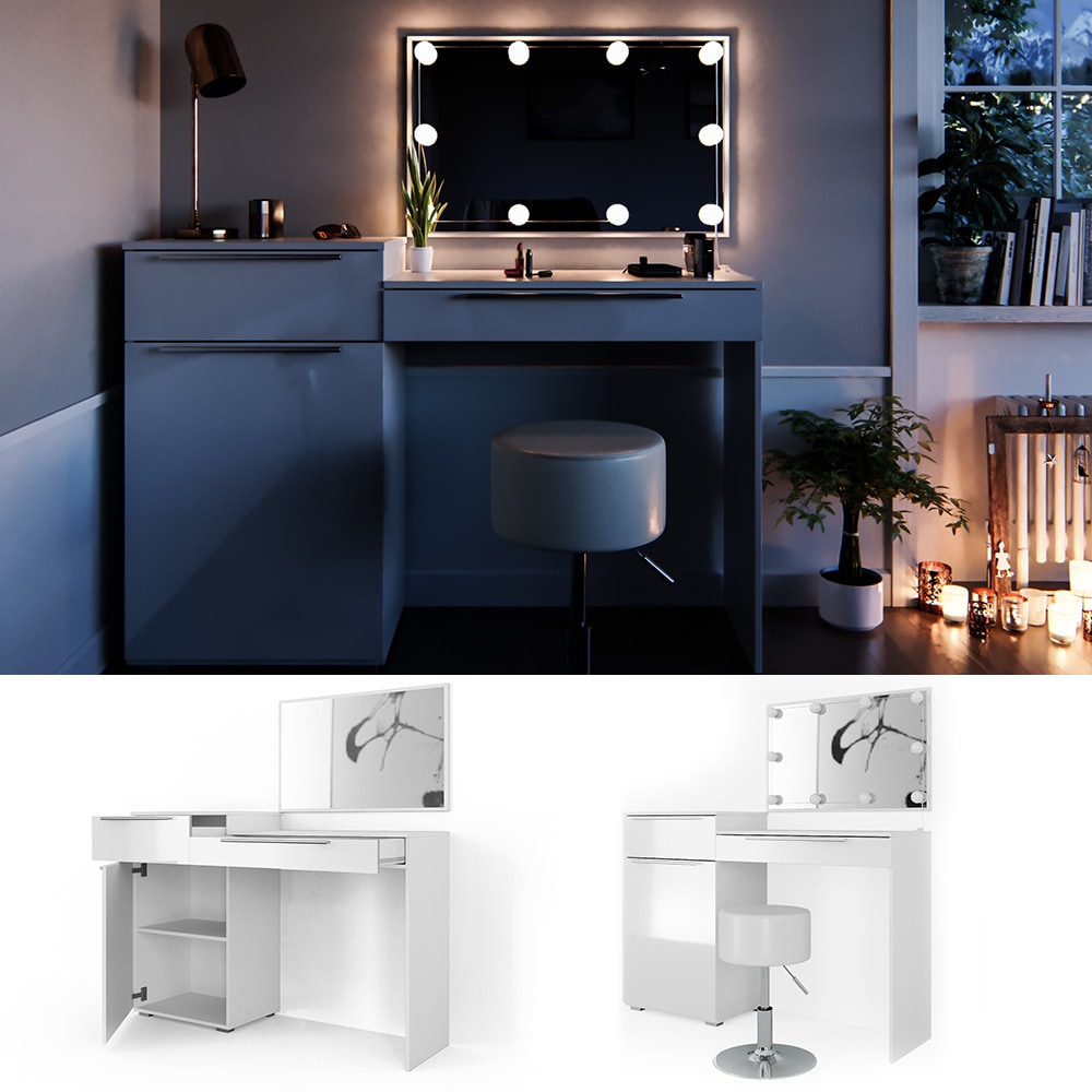 Vicco Schminktisch Little Lilli Frisiertisch Kommode Frisierkommode Spiegel Wei&szlig; inklusive Hocker und LED-Lichterkette - Bild 1