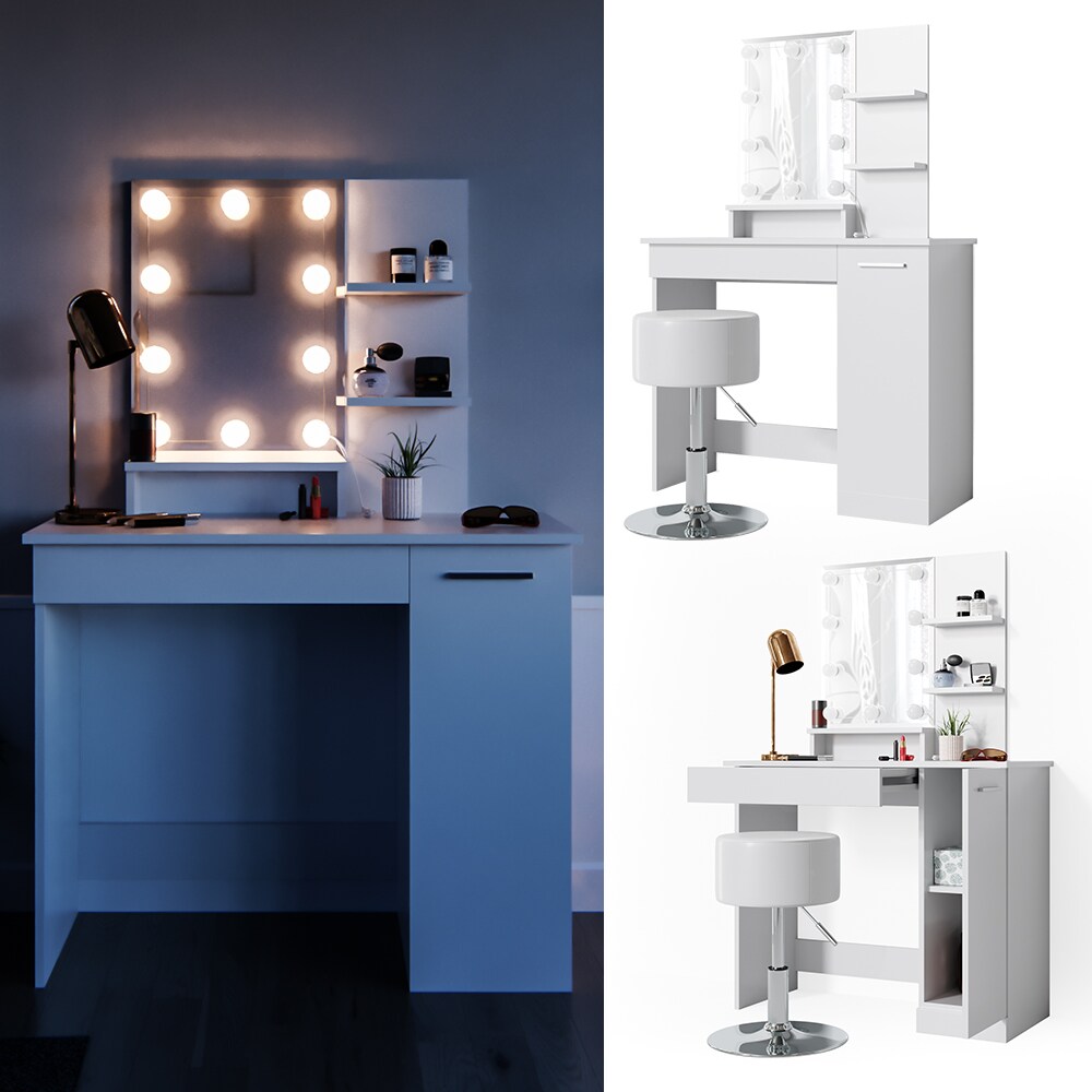 Vicco Schminktisch Julia Frisiertisch Kommode Frisierkommode Spiegel Wei&szlig; inklusive Hocker und LED-Lichterkette - Bild 1