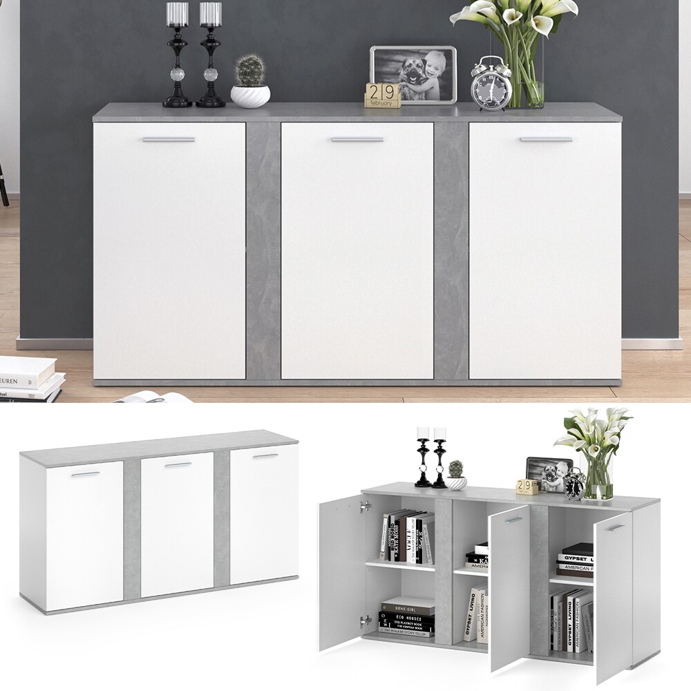Vicco Sideboard Novelli Highboard Kommode Anrichte Schrank 3 Türen Weiß Beton | 04251421927018