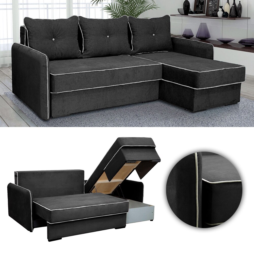 VitaliSpa Ecksofa KANSAS Schlaffunktion Dunkelgrau- Couch Schlafsofa Bett Eckcouch Taschenfederkern Sofa - Bild 1