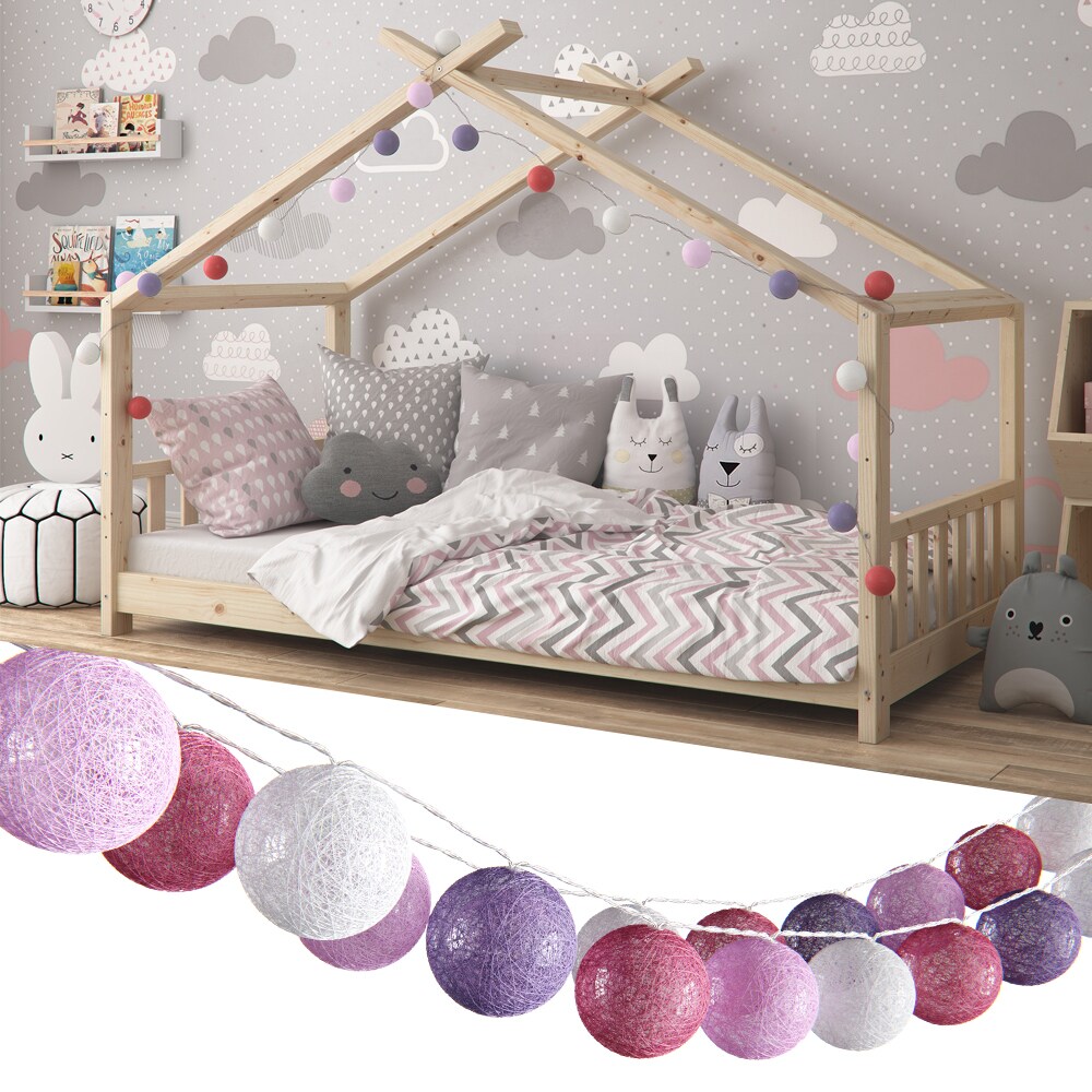 VICCO Lichterkette Cotton Balls Girlande wei&szlig;, pink, rosa und lila 310 cm - Bild 1
