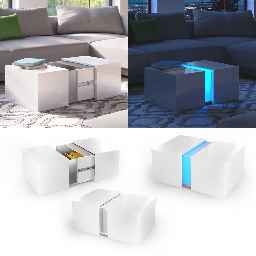 VICCO LED Couchtisch DANDY Wei&szlig; hochglanz Sofatisch Kaffeetisch Beistelltisch Wei&szlig; - Bild 1
