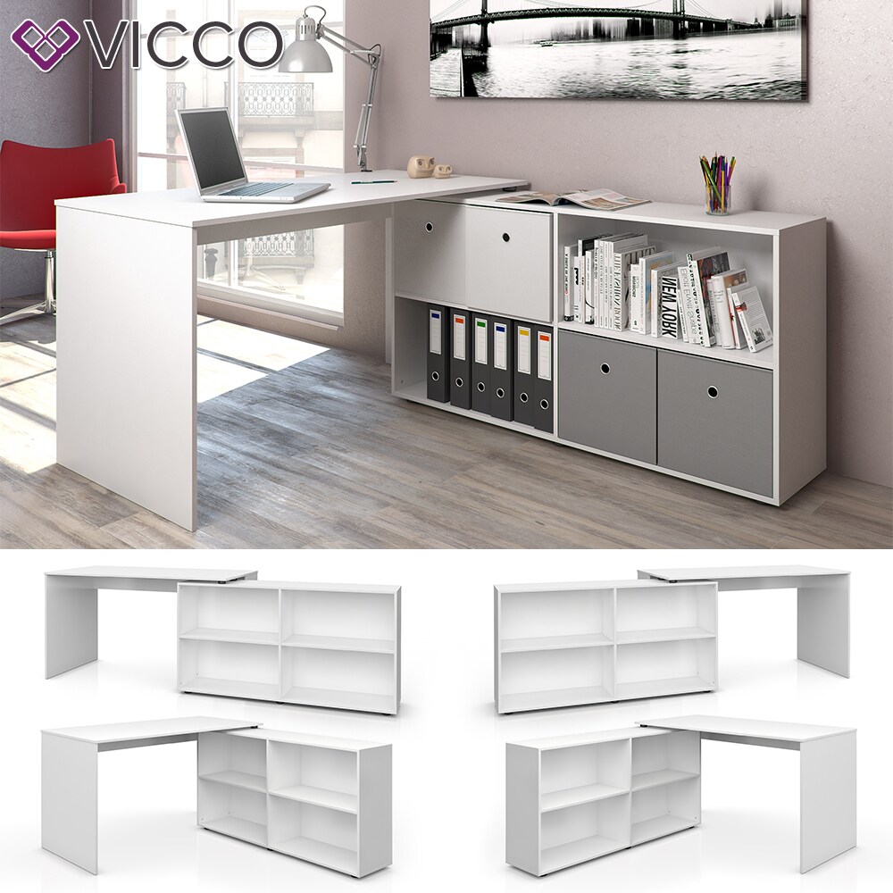 Vicco Eckschreibtisch FlexPlus Computer Bürotisch PC Schreibtisch Weiß