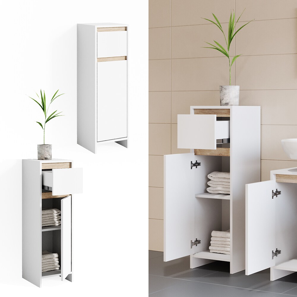 VICCO Badschrank EMMA Weiß Sonoma Eiche – Badezimmerschrank Badregal Midischrank | 04251421931497