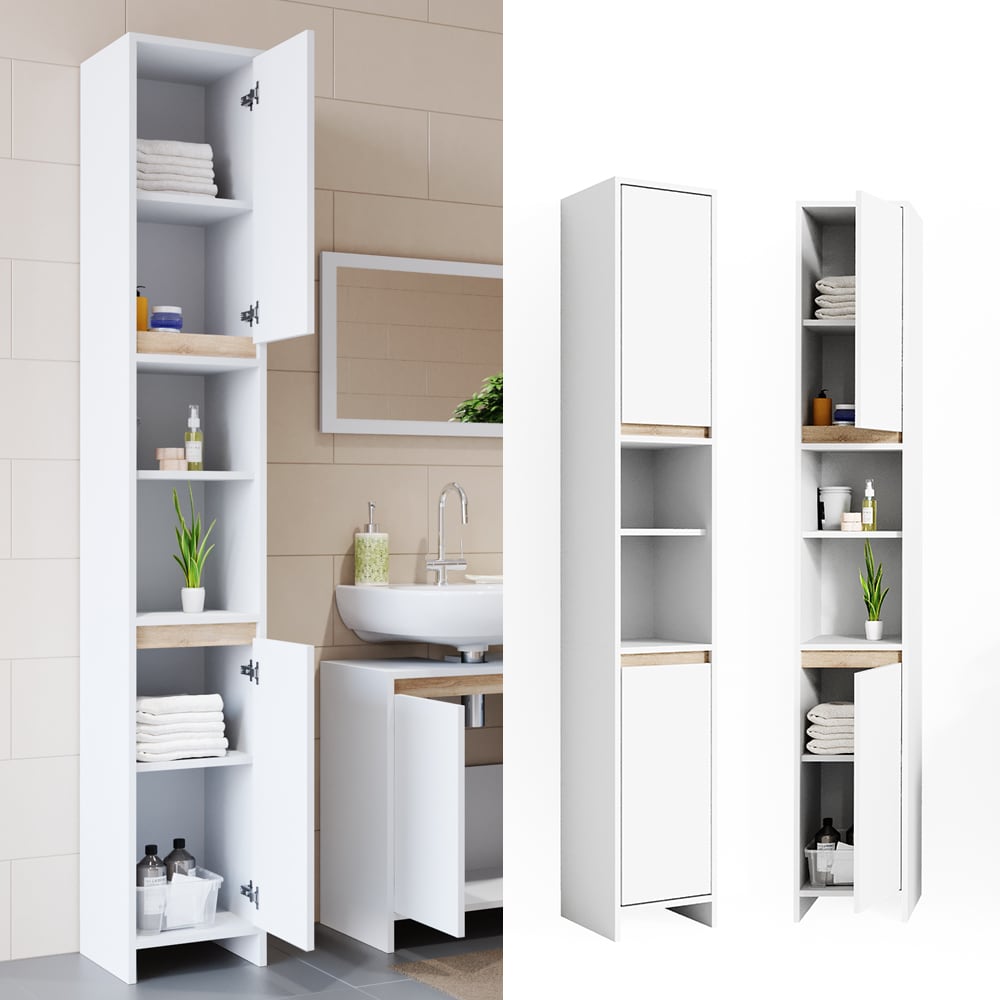 VICCO Badschrank EMMA Wei&szlig; Sonoma Eiche Badezimmerschrank Hochschrank Badregal - Bild 1
