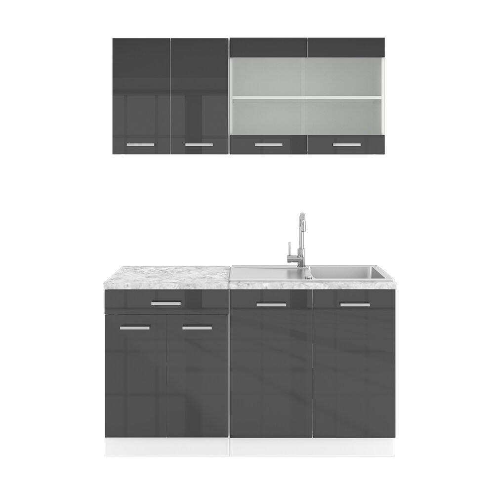 VICCO Küchenzeile SINGLE Einbauküche 140 cm Küche Anthrazit Hochglanz R-LINE