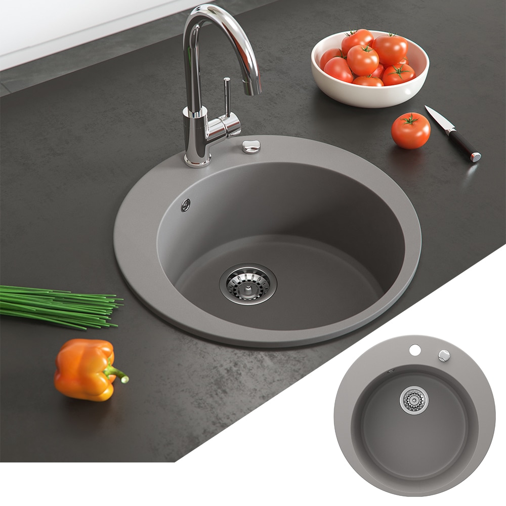 Bergstr&ouml;m Granit Sp&uuml;le K&uuml;chensp&uuml;le Einbausp&uuml;le Sp&uuml;lbecken Rund 505mm Beton - Bild 1