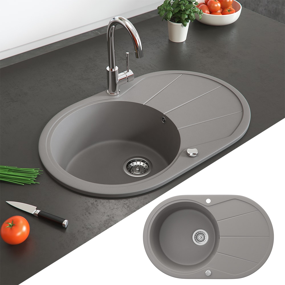 Bergstr&ouml;m Granit Sp&uuml;le K&uuml;chensp&uuml;le Einbausp&uuml;le Sp&uuml;lbecken 780x500mm Beton - Bild 1