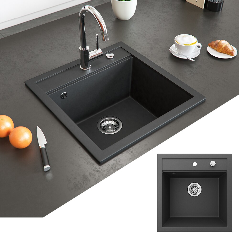 Granit Spüle Küchenspüle Einbauspüle Spülbecken 490x500mm Schwarz