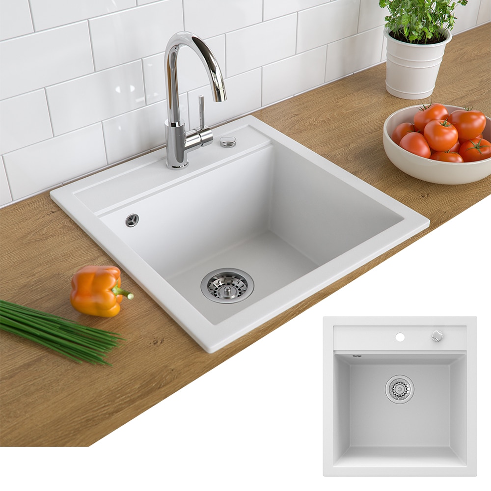 Bergstr&ouml;m Granit Sp&uuml;le K&uuml;chensp&uuml;le Einbausp&uuml;le Sp&uuml;lbecken 490x500mm Wei&szlig; - Bild 1