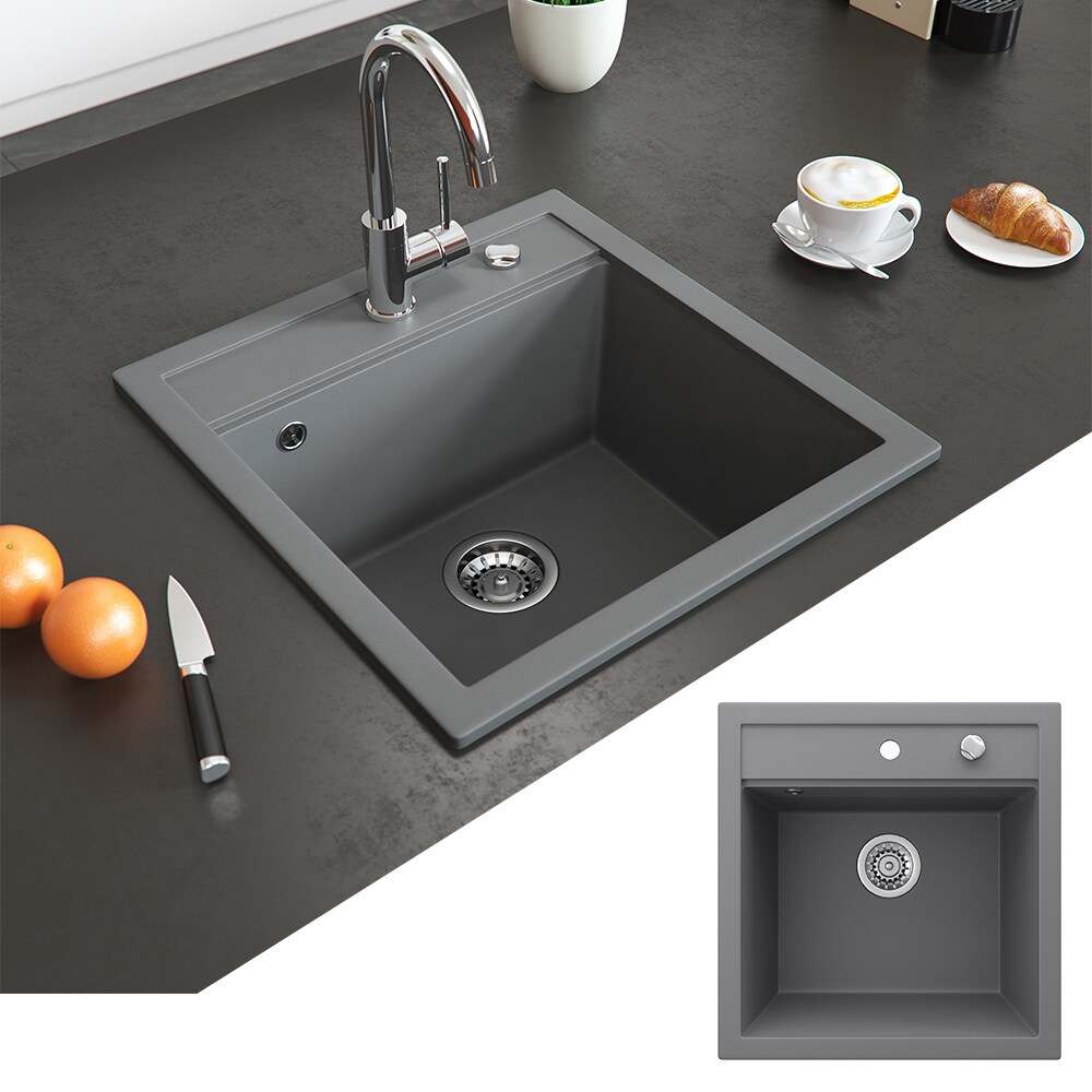 Bergstr&ouml;m Granit Sp&uuml;le K&uuml;chensp&uuml;le Einbausp&uuml;le Sp&uuml;lbecken 490x500mm Grau - Bild 1