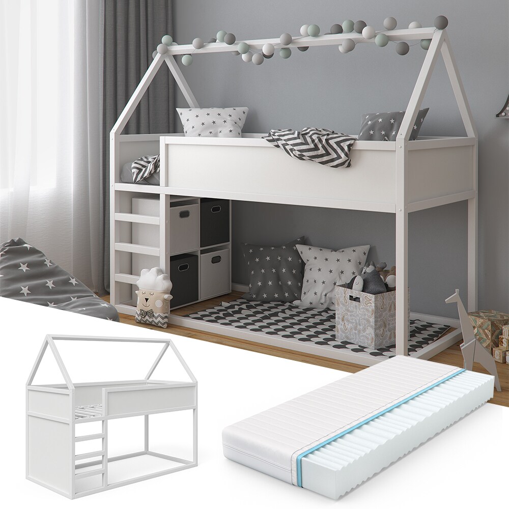 VitaliSpa Hochbett Pinocchio 90x200cm Kinderbett wei&szlig; Hausbett inkl 7-Zonen Matratze - Bild 1