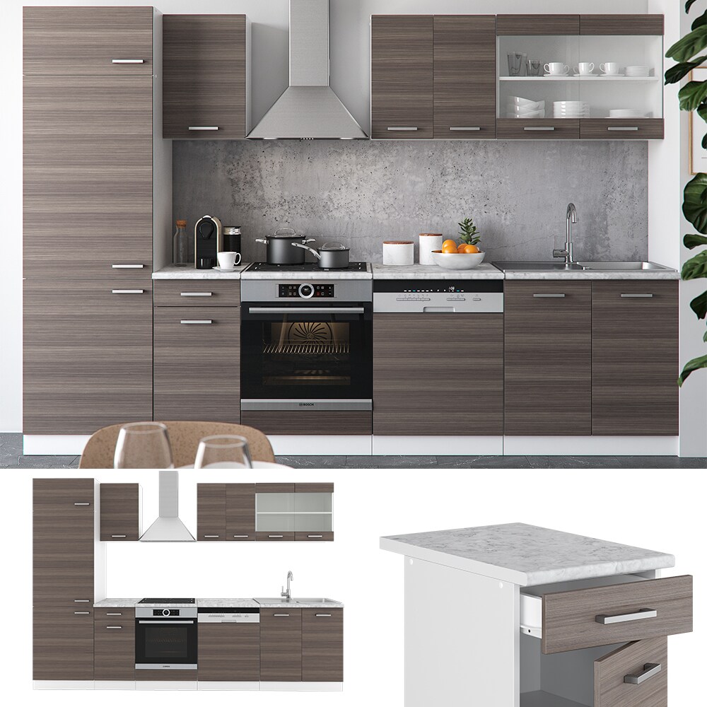 VICCO K&Uuml;CHE R-LINE 300 CM K&Uuml;CHENZEILE K&Uuml;CHENBLOCK EINBAUK&Uuml;CHE &ndash; EDELGRAU - Bild 1