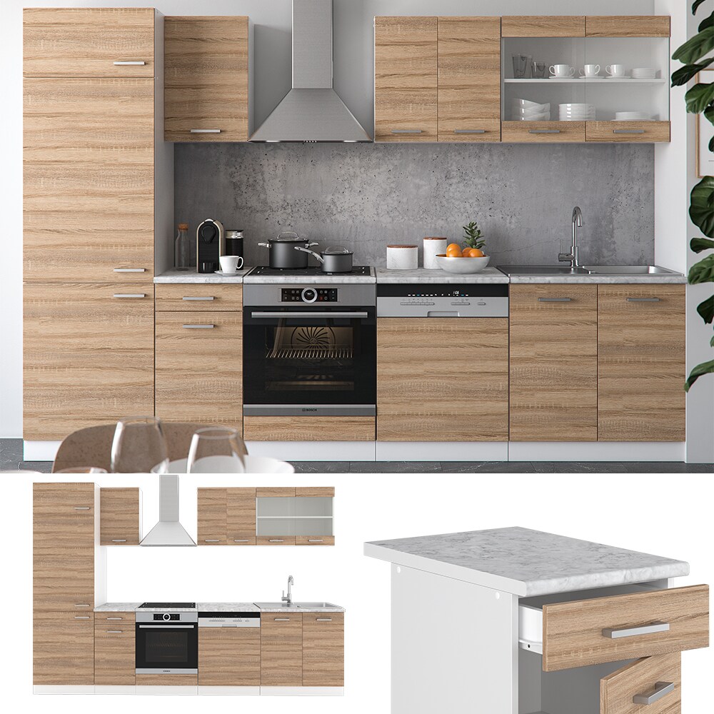 VICCO KÜCHE R-LINE 300 CM KÜCHENZEILE KÜCHENBLOCK EINBAUKÜCHE – SONOMA EICHE