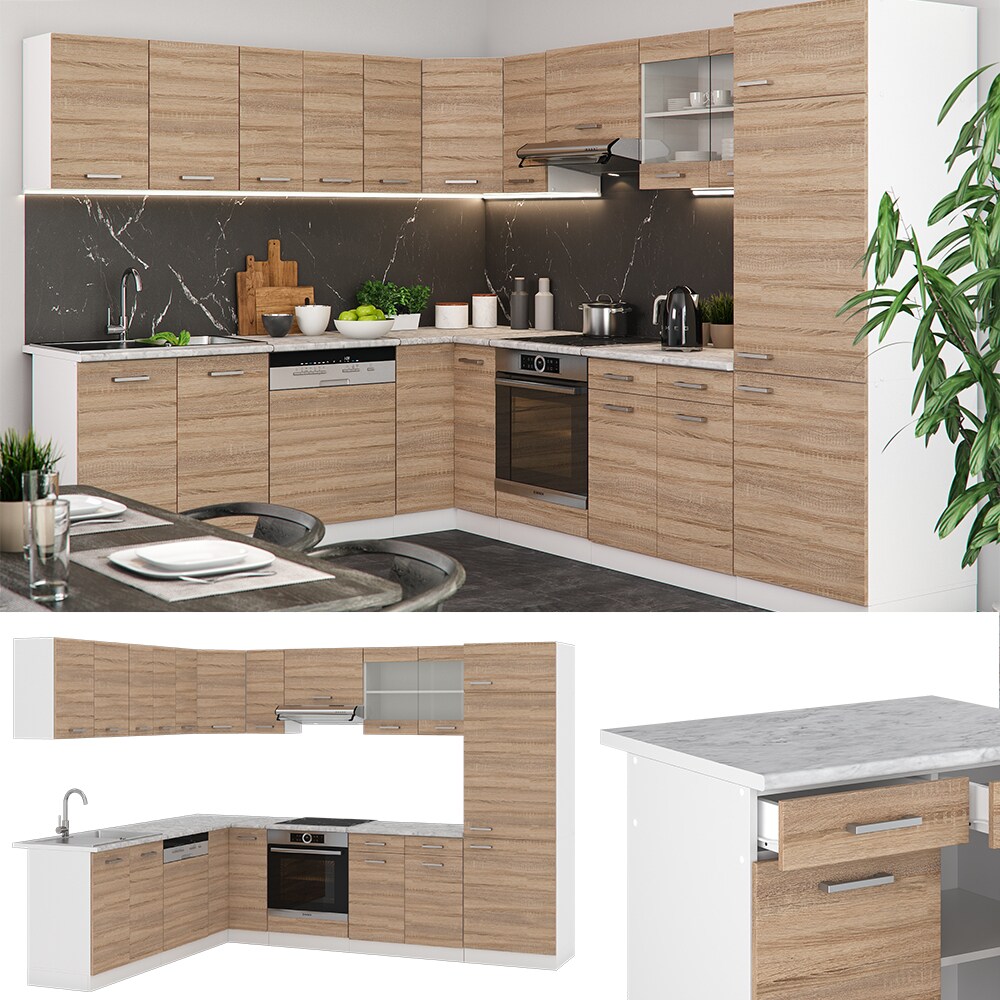 VICCO KÜCHENZEILE R-LINE ECKKÜCHE WINKEL KÜCHE EINBAUKÜCHE SONOMA EICHE