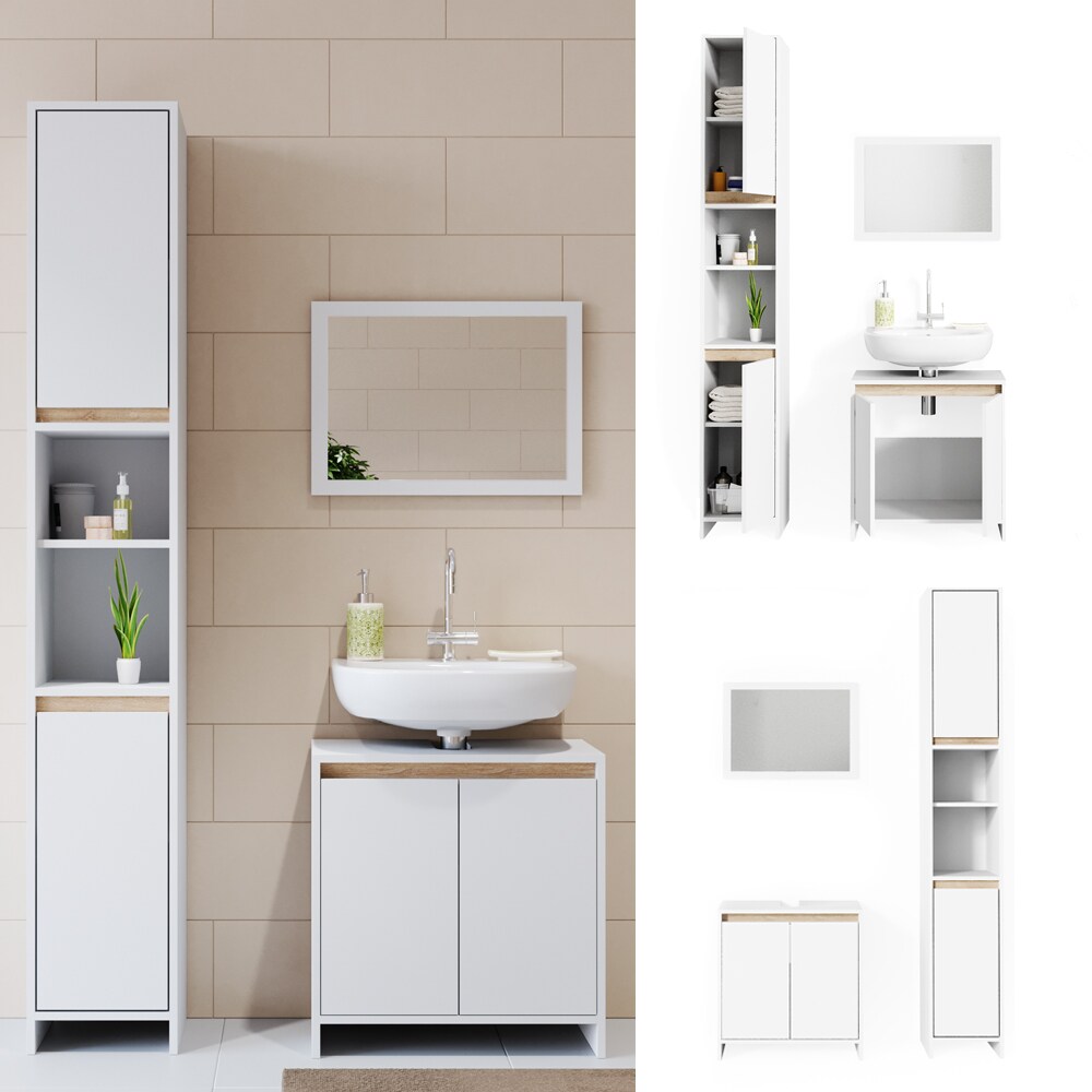 VICCO Badmöbel Set EMMA Weiß Sonoma Eiche Spiegel Unterschrank Hochschrank Midi | 04251421931534