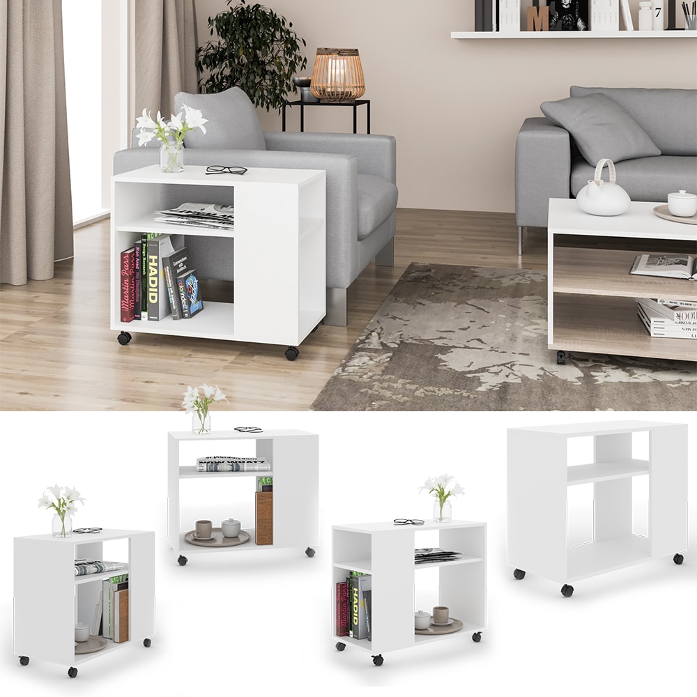 VICCO Beistelltisch ROLLI Couchtisch Rollen Wei&szlig; Sofatisch Wohnzimmer Ablage - Bild 1