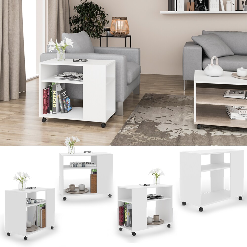 VICCO Beistelltisch ROLLI Couchtisch Rollen Weiß Sofatisch Wohnzimmer Ablage | 04251421932685