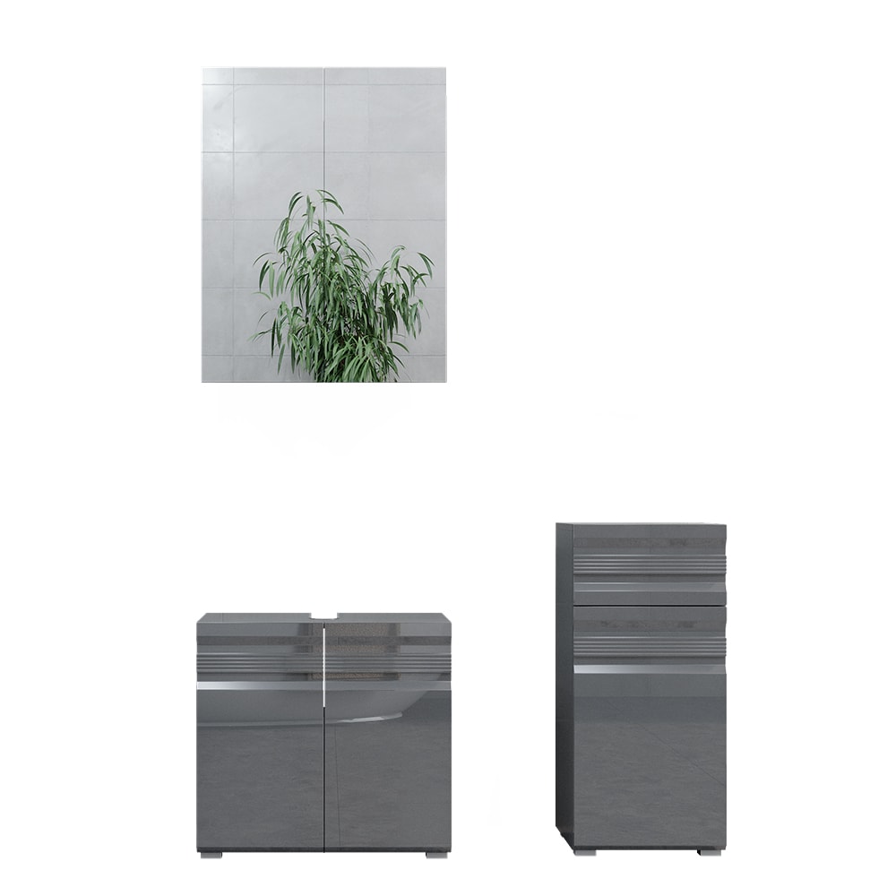 VICCO Badm&ouml;belset FREDDY Spiegelschrank Unterschrank Midi anthrazit hochglanz - Bild 1