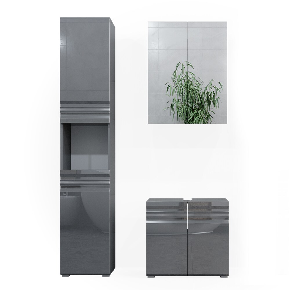 VICCO Badm&ouml;belset FREDDY Spiegelschrank Unterschrank Hoch anthrazit hochglanz - Bild 1