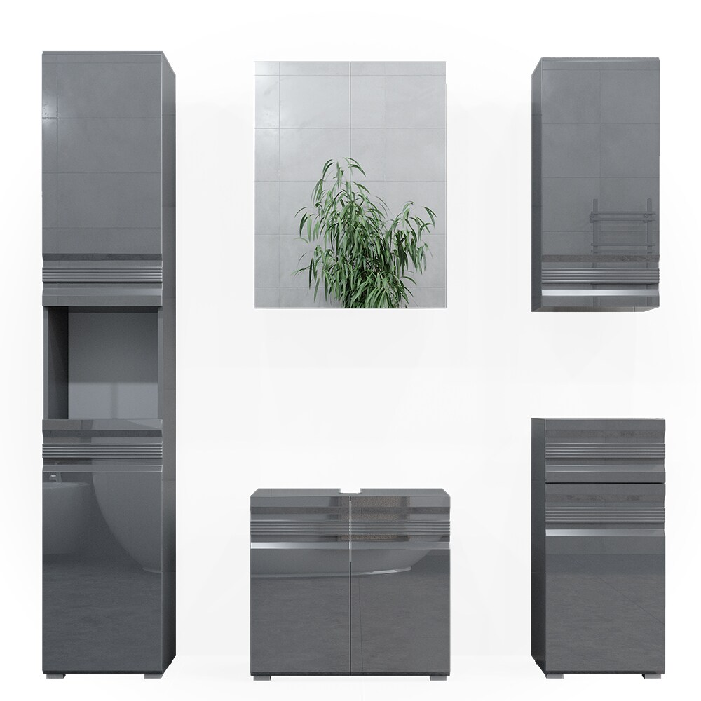 VICCO Badm&ouml;belset FREDDY Spiegelschrank Unterschrank Hoch anthrazit hochglanz - Bild 1